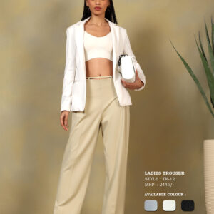 Women's High-Rise Pleated Wide Leg Trousers with Tie-Up Waist Detail