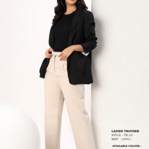 Women's High-Rise Pleated Straight Fit Formal Trousers with Belt