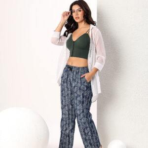 Women's Floral Stripe Printed Straight Fit Pants
