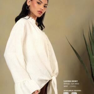 Women's Off-White Striped Tie-Up Bell Sleeve Top