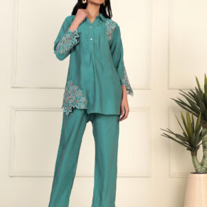 Women's Embroidered Shirt & Straight Fit Co-Ord Set