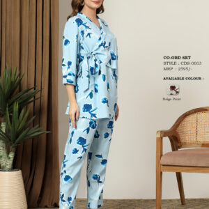 Women's Floral Printed Wrap Style Co-Ord Set with Tapered Pants