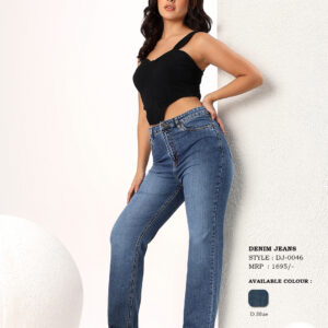 Women's High-Rise Straight Fit Mid Wash Denim Jeans