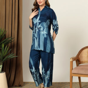 Women's Floral Print Co-Ord Set with Relaxed Shirt & Straight Pants