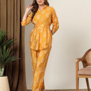 Women's Floral Print Shirt Co-Ord Set with Wide-Leg Trousers