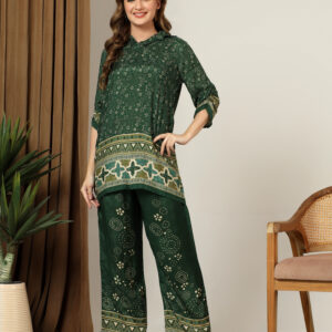 Women's Printed Shirt Collar Co-Ord Set with Straight Pants