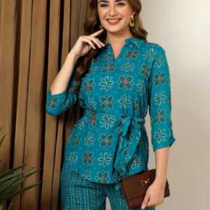 Women's Floral Print Waist Tie Co-Ord Set
